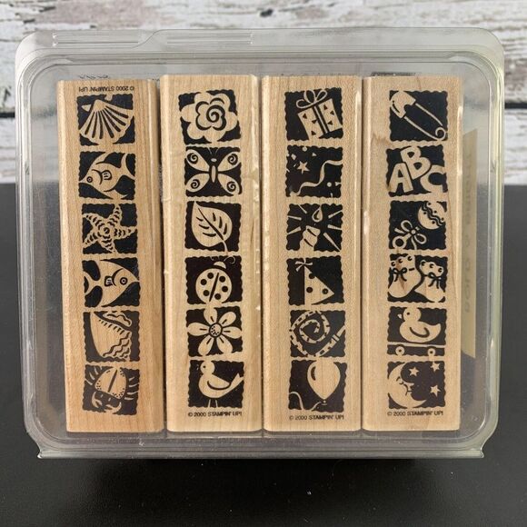 Bold &‎ Bright 4 Pc - Stampin' Up Wooden Stamp Set [2000] - Picture 1 of 6